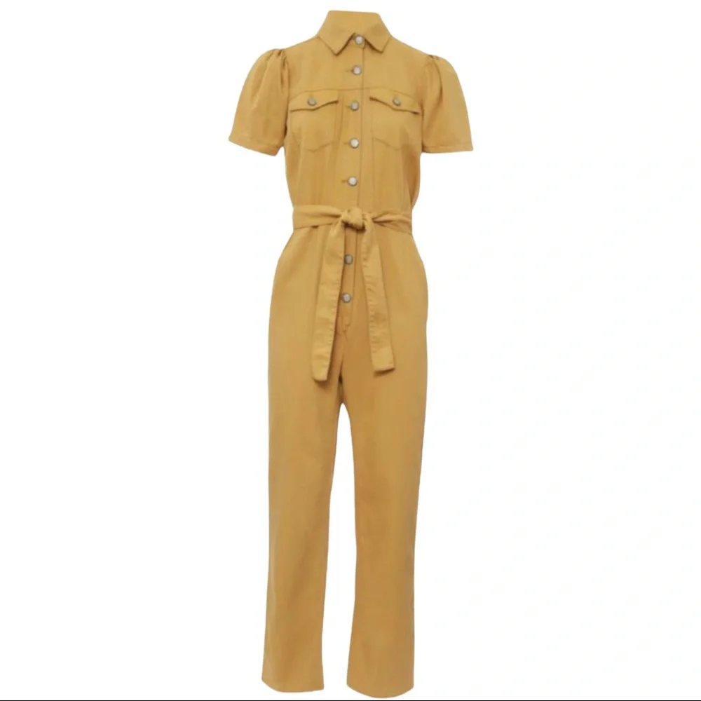 Boyish x Free People The Vincent Sm Yellow Gold Denim Utility Coveralls Jumpsuit - Picture 9 of 13